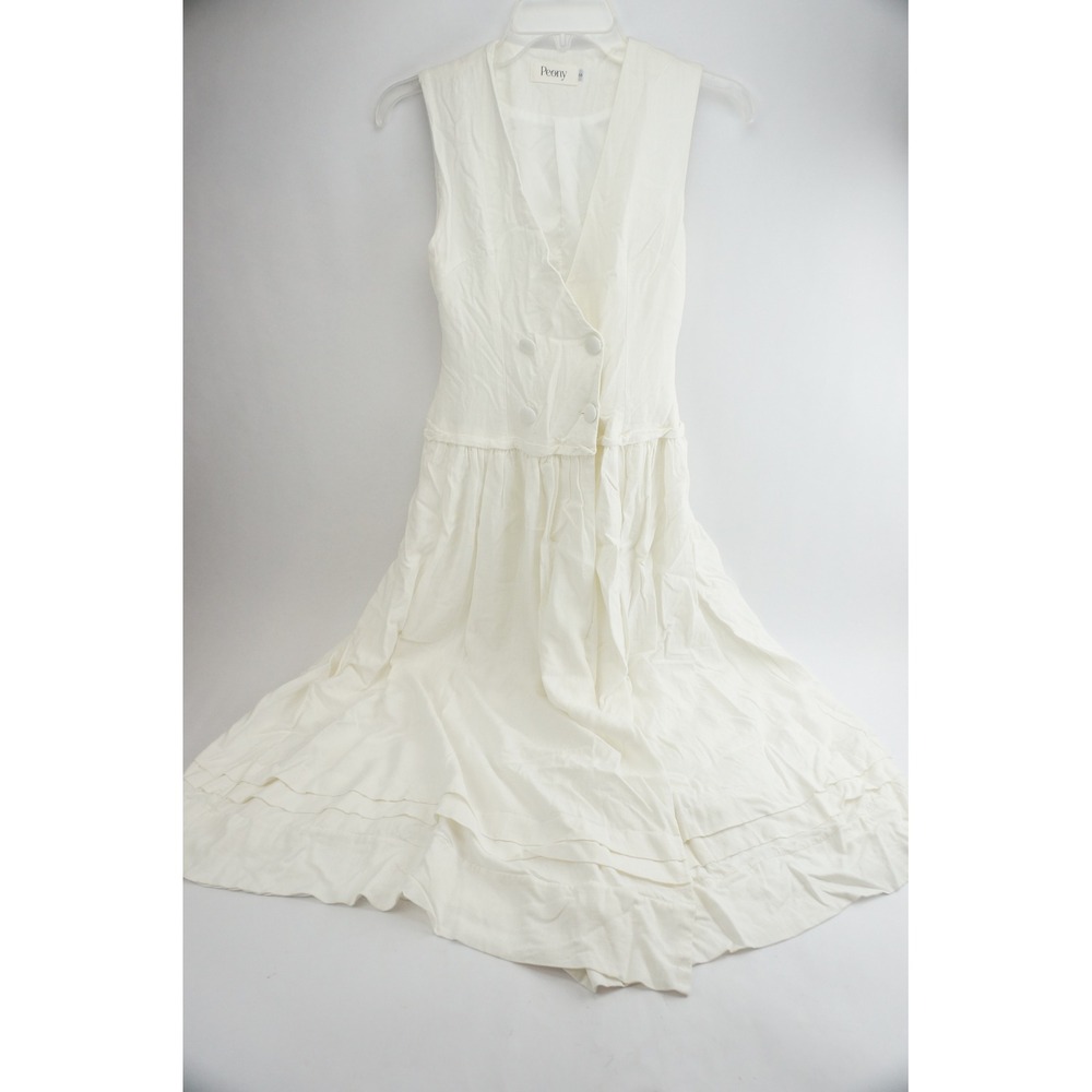 EUC Peony Midi Vest Dress Womens‎ S White Linen Double Breasted Sleeveless